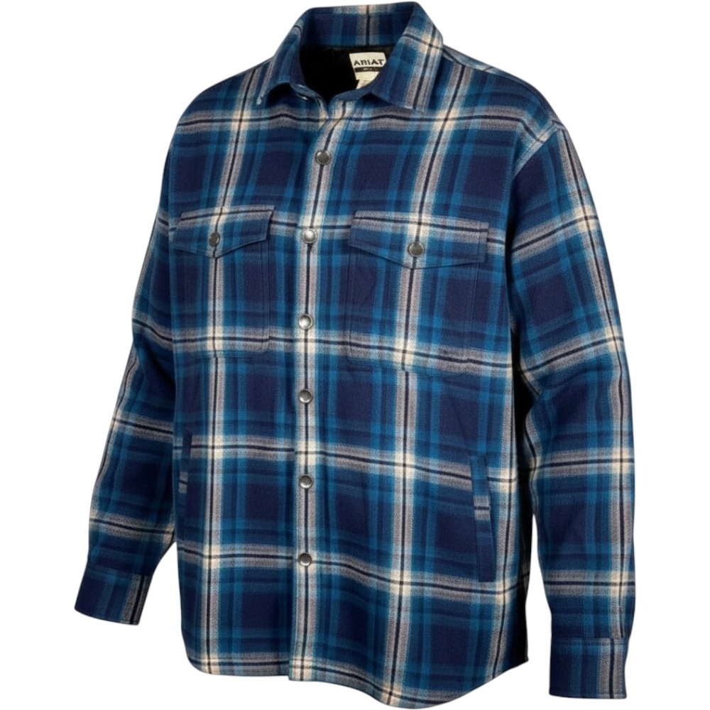 NWT Ariat Hannoch Retro Quilted Shirt Jacket XL Maritime Blue Plaid India